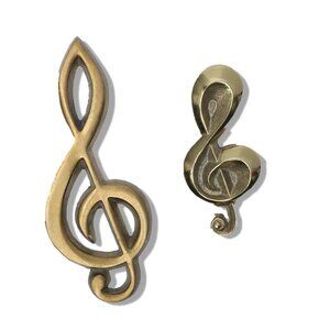 Vintage Brass Metal Treble Clef Music Notes Paperweight Decor Gold Retro Display
